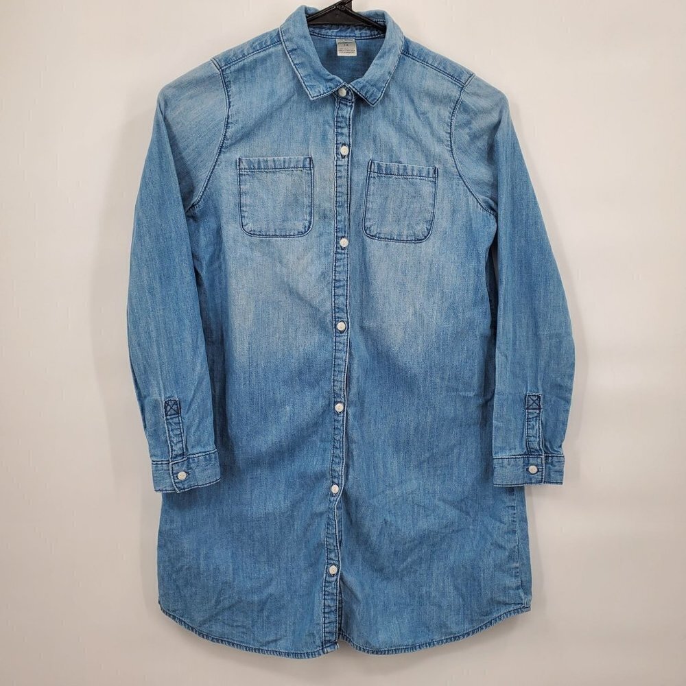 OshKosh B'gosh Button-Down Denim Dress Chambray Long Sleeve Tunic Size 14 Kids
